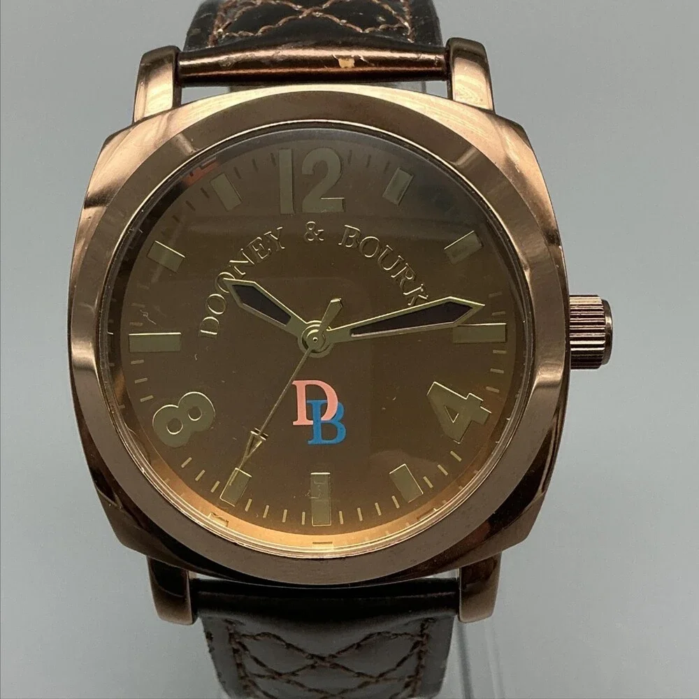 Dooney & Bourke Womens Watch 39mm Rose Gold Dial Brown Leather New Battery